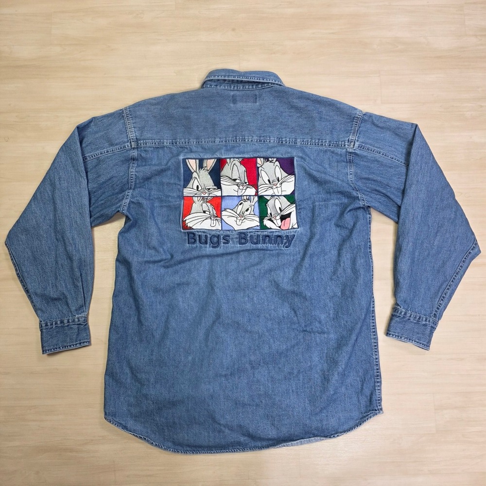 1995 Warner Bros Studio‎ Store Bugs Bunny Denim Shirt Embroidered Size Medium